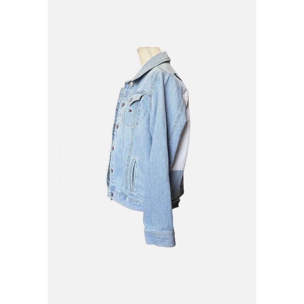 Vintage Tommy Hilfiger Denim Jacket Big Logo Flag Patch Back 90s Y2k Size M - Picture 3 of 4
